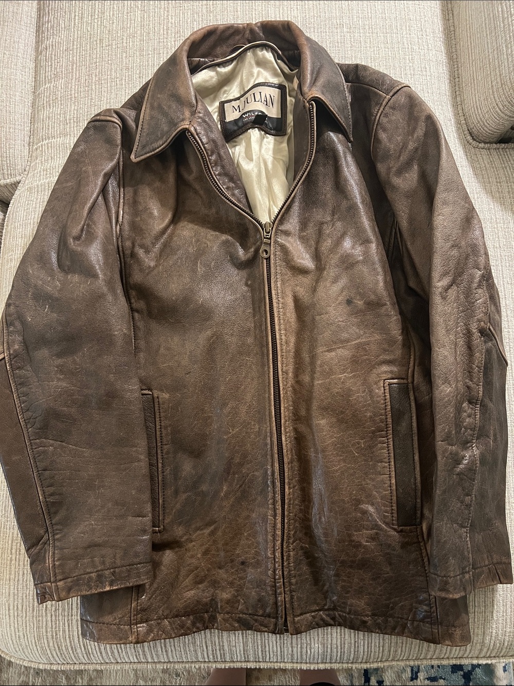 M. Julian Wilsons Brown Leather Zip-Up Jacket Men’s Medium